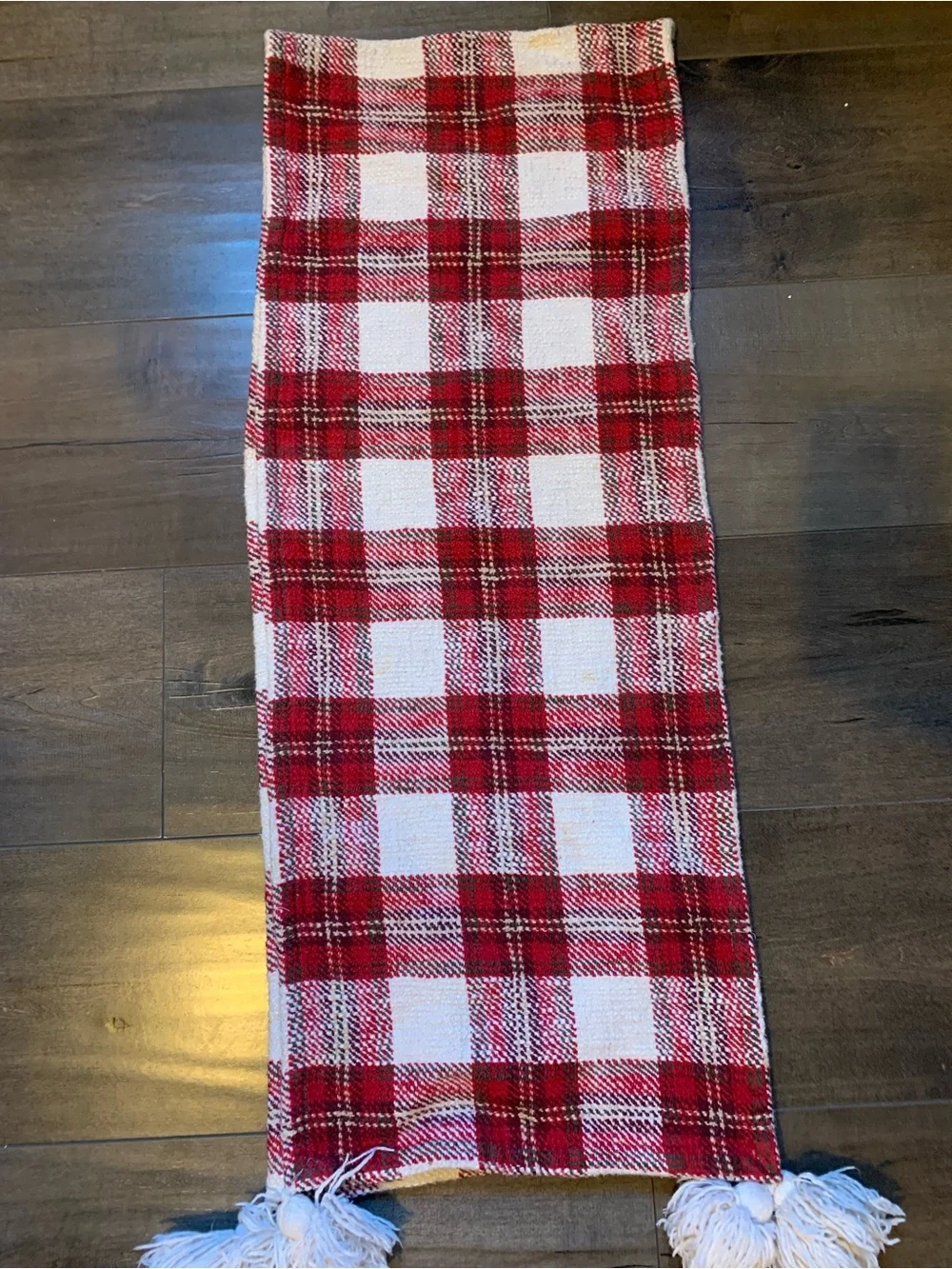 Red and White Plaid Kitchen Runner with Tassels